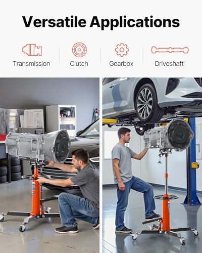 VEVOR Transmission Jack, 1322 LBS Hydraulic Telescoping Transmission Jack, 32"-67" High Lift Transmission Jack Stand with Foot Pedal, 360° Swivel Wheel - size: 1322 lbs