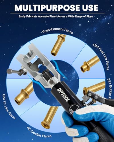 DPTOOL Hydraulic Brake Line Flaring Tool Kit Universal Brake Tube Flaring Tool Set for GM Fuel Line, Metric Bubble Flare, 45 Degree Single Double Flares, Push Connect and Brake Line Forming Flares