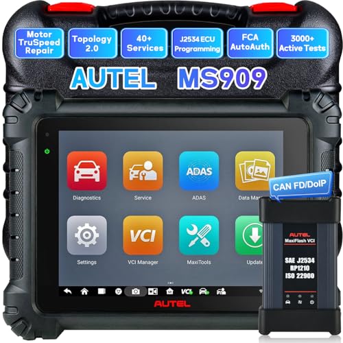 Autel MaxiSys MS909 Scanner, Motor TruSpeed Same as MS919 Ultra Diagnostic Tool, Up of MS908S PRO II, ECU Coding & Programming, 40+ Services, Topology 2.0, 3K+ Active Tests, FCA AutoAuth