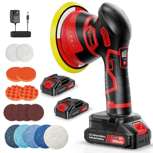 Cordless Car Buffer Polisher, 6-Speed Orbital (5500RPM) DA Polisher with 2x 21V 2000mAh Batteries, 6 Inch Lightweight Power Buffer for Car Detailing, Waxing, Polishing & Scratch Removal