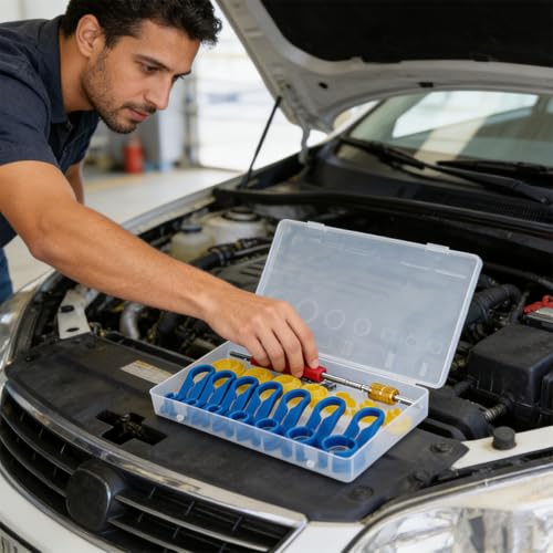 16PCS Car AC Fuel Line Disconnect Removal Tool Set, 1/4 5/16 3/8 1/2 5/8 3/4 7/8 Inch Master Valve Core Remover Kit, AC Transmission Cooler Line Quick Disconnect Set for Auto Repair