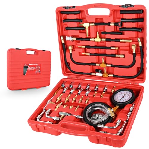 Nilight Fuel Injection Pressure Tester Kit, 0-140 PSI Fuel Pressure Gauge Master Automotive Test Tool for Most Car Truck Motorcycle SUV ATV RV - color: Master A