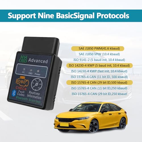 Bluetooth OBD2 Wireless Scanner Diagnostic Tool, Vehicle Code Reader for Car, Scan Tool Reset & Clear Check Car Engine Light, Compatible with iOS & Android & Windows