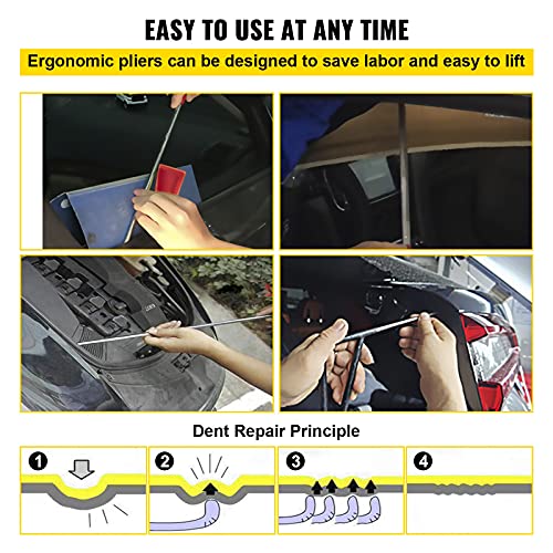 VEVOR Rods Dent Removal Kit, 13 Pcs Paintless Dent Repair Rods, Stainless Steel Dent Rods, Whale Tail Dent Repair Tools, Professional Hail Dent Removal Tool For Minor Dents, Door Dings And Hail Damage - style: 13 Pcs with 5 Rods