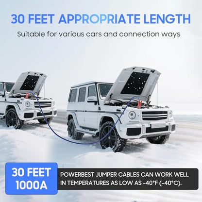 Heavy Duty Jumper Cables, 0 Gauge 30 Feet 1000Amp Automotive Booster Cables for 12V & 24V Cars, SUVs and Trucks, Jumper Cables Kit with Carry Bag (0AWG x 30Ft) - size: 0 Gauge 30FT