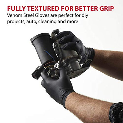 Venom Steel Nitrile Gloves, Rip Resistant Disposable Latex Free Black Gloves, 2 Layer Gloves, 6 mil Thick, X-Large (Pack of 500) - size: X-Large (Pack of 500)