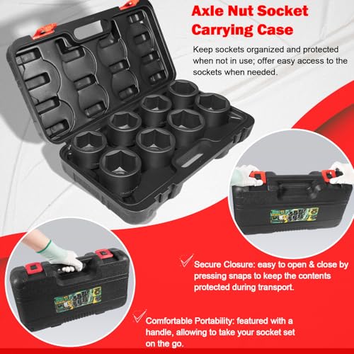 8PCS 3/4" Drive Spindle Axle Nut Impact Socket Set, 2-1/16" to 2-1/2" | Heavy Duty 6-Point CR-MO Chromoly Steel for Truck & Auto Repair