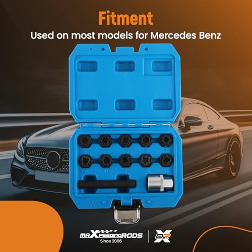 maXpeedingrods 12PCS Wheel Locking Nut Key Kit Compatible with Mercedes Benz, Wheel Lock Nut Socket Adapter Set, Wheel Lock Lugnut Anti-Theft Screw Lug Nut Removal Tool, Anti-Theft Screw Remover
