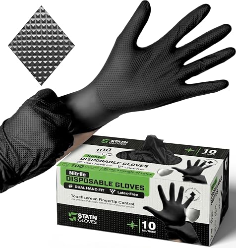 10 Mil Heavy Duty Nitrile Gloves, Diamond Grip, Latex-Free, Chemical Resistant for Mechanics & Auto Repair - size: X-Large