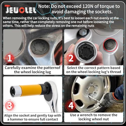 B Wheel Locking Nut Key Compatible with Audi Series, (Socket OD 27mm - ID 25mm), Wheel Lock Nut Socket Adapter, Wheel Anti-Theft Lug Nut Removal Tool, Anti-Theft Screw Remover - size: Socket B