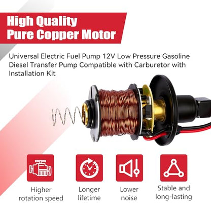Electric Fuel Pump 12V 5-9psi HEP-02A for Electric Transfer Universal Low Pressure Gas Diesel Fuel Pump for All 12V Cars Trucks Boats Carburetor Lawn Mower - size: 5-9 PSI HEP-02A