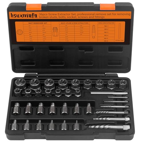 36Pcs Bolt Extractor Set and Spiral Screw Extractors, 2-in-1 Multi-Spline Screw Extractors, Stripped Screw Remover for Damaged, Frozen, Studs, Rusted, Rounded-Off Bolts, Nuts & Screws - size: 36 Pieces