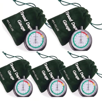 5 Pcs Professional Dial Tire Tread Depth Gauge (Reads in 1/32"), Heavy-Duty Zinc Alloy Casing, Precision Pocket Tool with Case, for Car, Truck, Motorcycle & Bus (black-5Pcs) - color: black-5Pcs