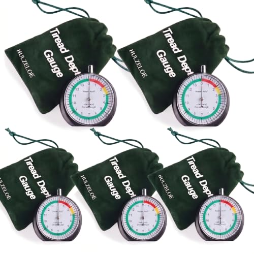 5 Pcs Professional Dial Tire Tread Depth Gauge (Reads in 1/32"), Heavy-Duty Zinc Alloy Casing, Precision Pocket Tool with Case, for Car, Truck, Motorcycle & Bus (black-5Pcs) - color: black-5Pcs