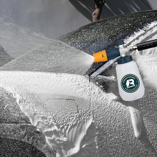 Sooprinse Foam Cannon with 1/4 Inch Quick Connector, Heavy Duty Car Foam Blaster Wide Neck Adjustable Snow Foam Lance for Pressure Washer, 1 Liter - color: Yellow+Dark Green+Black