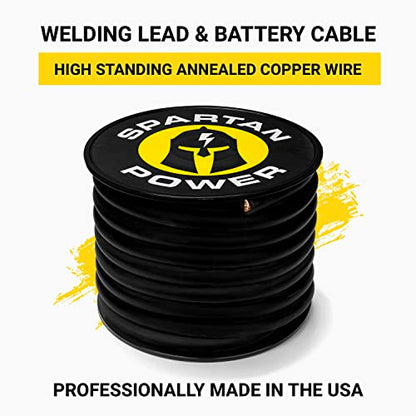 Spartan Power Welding Lead & Car Battery Cable - DIY Bulk Automotive Grade Copper Wire - 600 Volt, 1/0 AWG, 5 Foot, Black - size: 5 FT, style: 0 (1/0) AWG BLACK