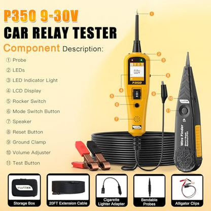 P350 Power Circuit Probe Tester Automotive 12V 24V | Find wire breaks and shorts with 40FT cable, component activation, relay and fuse testing for cars, trucks, boats and RVs