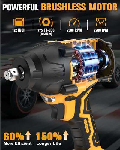 EWORK 1/2" Cordless Impact Wrench Compatible with Makita 18V Battery | 775 Ft-lbs Compact Brushless High-Torque Impact Gun, 3-Speed Modes, Includes 5 Sockets (Only Tool)
