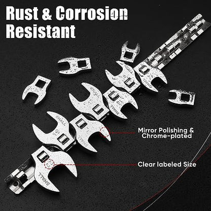 SHALL 3/8" Crows Foot Wrench Set, 11-Piece Metric Crowfoot Wrench Set with Clip-on Organizer, 10-22mm, Tools for Mechanics, Access Fasteners in Tight Spaces - size: 10 - 22 mm