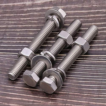 (4 Sets) M10-1.5 x 80mm Hex Bolt Kit, 304 Stainless Steel (18-8), Includes Hexagon Head Screws and Nuts, Flat & Lock Washers, Full Coarse Thread, for Machinery, Automotive, DIY - size: M10 x 80mm