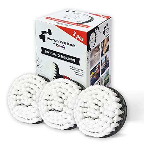Premium Drill Brush Professional – Extra-Soft 5 in White Set of 3 | Scratch-Free Cleaning Brush for Carpet, Upholstery, Leather Seats, Glass, Furniture and Car Interior - color: White