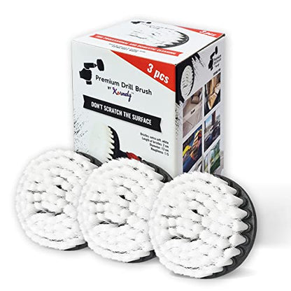 Premium Drill Brush Professional – Extra-Soft 5 in White Set of 3 | Scratch-Free Cleaning Brush for Carpet, Upholstery, Leather Seats, Glass, Furniture and Car Interior - color: White