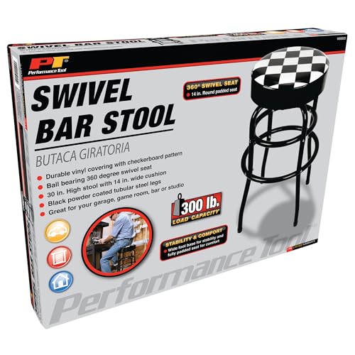 Performance Tool W85023 28-1/2-Inch Checkerboard 360 Degree Swivel Stool, Heavy Duty Steel Frame Is Perfect for Home, Bar and Shop - style: Checkerboard Swivel Bar Stool