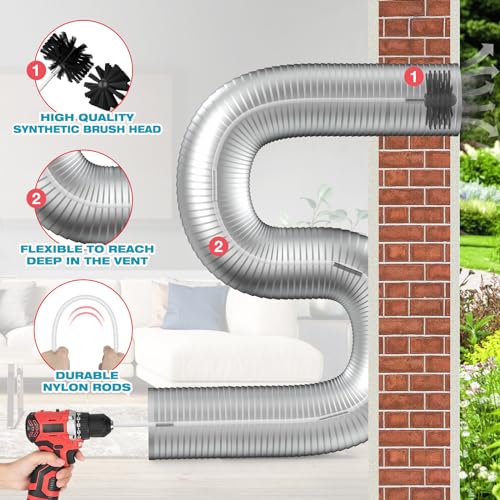 PetOde 42-Feet Dryer Vent Cleaner Kit, Lint Remover，Upgraded Flexible Quick-Snap Brush with Drill Attachment,Extends Up to 42 FEET for Easy Cleaning，Cleaning Tools Use with/Without a Power Drill（New） - size: 41 feet