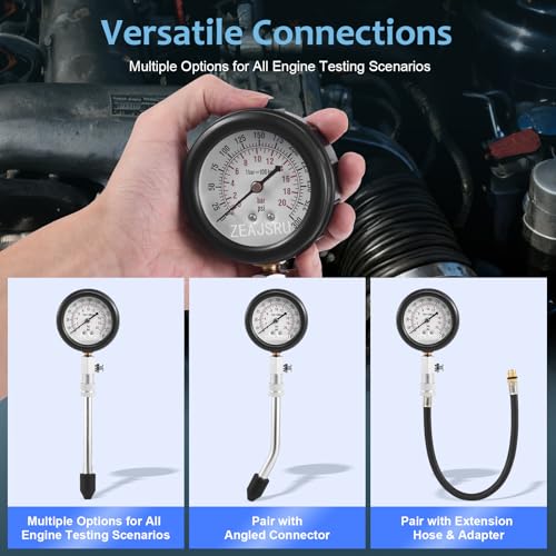 Engine Compression Tester Kit 8PCS, 0-300 PSI Cylinder Pressure Test Tool for Gasoline Engines on Cars, Motorcycles, ATVs & Small Engines with Dual Scale Gauge and Adapters (Blue-8PC)