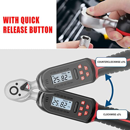 VANPO 3/8 Inch Digital Torque Wrench with Preset Values, 2.2-44.3 Ft-lbs/3-60Nm, Buzzer and LED Notification, Small Electronic Torque Wrench for Motorcycles | 3-60Nm, Small Electronic Torque Wrench with Preset Value, Buzzer and LED Notification or Motorcy