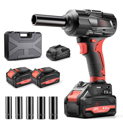 AEROPRO TOOLS Cordless Impact Wrench Kit, 1750N.m (1290Ft-lbs) High Torque 1/2 Brushless Impact Gun, 20V Power Impact Driver, 2x 4.0Ah Battery, 5 Sockets, Electric Impact Driver for Car Truck RV