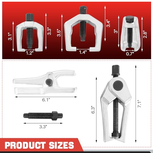 DASBET 5PCS Ball Joint Separator Front End Service Tool Kit 5-in-1 Pitman Arm Puller Tie Rod End Removal Tool Set for Front End Service Splitter Removal Kit - color: gray