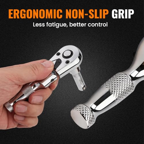 Stubby Flex Head 3/8" Drive Ratchet Wrench, 90T Mini Ratchet, Quick-Release Reversible with Cr-Mo Head and 3" Extension Bar for Tight Spaces - size: 3/8" Stubby