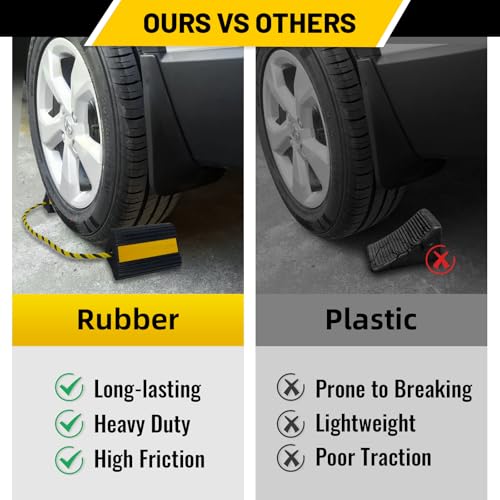 ROBLOCK Wheel Chocks (2pair/4pack with Rope) for RV Trailer Camper Truck Car Aircraft, Versatile Heavy Duty Rubber Wheel Chocks Block with 3 Reflective Strips, Tire Wheel Immobilizers & Chocks
