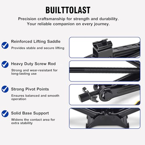 Car Jack,Car Jack and Stand Kit,Portable 2 Ton Scissor Jacks,Universal Emergency Kit with Lug Wrench, Portable Tire Changing Kit for Car, Truck, SUV (Black)