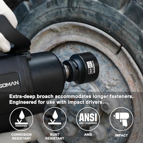 CASOMAN 16PCS 1/2" Drive Shallow Spindle Axle Nut Impact Socket Set, 6-Point, Large Socket Set, SAE(1-5/16" to 2-1/4"), CR-MO
