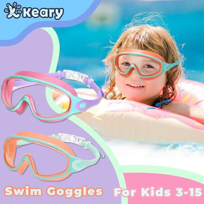 Keary 2 Pack Kids Swim Goggles for 3-15 UV Protection Anti-Fog Pool Water Swimming Goggles for Boys Girls Youth Toddler - color: Pink & Orange