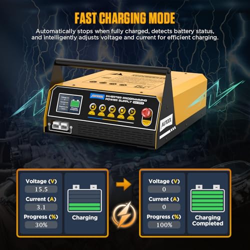 AUTOOL EM355 Programming Power Supply 12V,ECU Programming Stable Voltage Power Supply 10.8–16V,Fast Smart Battery Charger with Pulse Repair,AGM Gel EFB Lead-Acid Battery Charger for Automotive