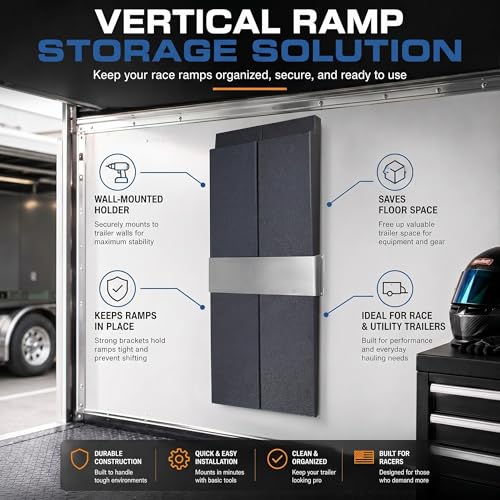 Wesiti Trailer Ramp Organizer Rack,Fits 5" Height Ramps with 4.3° Approach Angle,Lightweight Aluminum Vertical Storage Mount,Wall Mounted Holder for Race and Utility Trailers