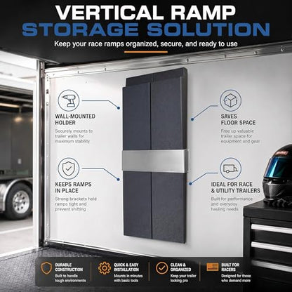 Wesiti Trailer Ramp Organizer Rack,Fits 5" Height Ramps with 4.3° Approach Angle,Lightweight Aluminum Vertical Storage Mount,Wall Mounted Holder for Race and Utility Trailers