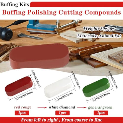 Tnisesm 10-Piece Buffing Wheel Kit for Drill with 3 Polishing Compound Bars & Protective Gloves, Multi-Shape Polishing Pad Set for Metal, Aluminum, Stainless Steel, Wood, Plastic, Ceramic