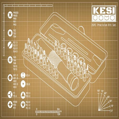 KESI Tool Torx Bit Set 35-Piece, 2 In-1 Bits Ratchet, Flex Locking Head Design with 34-piece Precision S2 Bits Magnetic Bit Holder and Compact Paint Metal Case, Multi-function - size: 35PC Precision