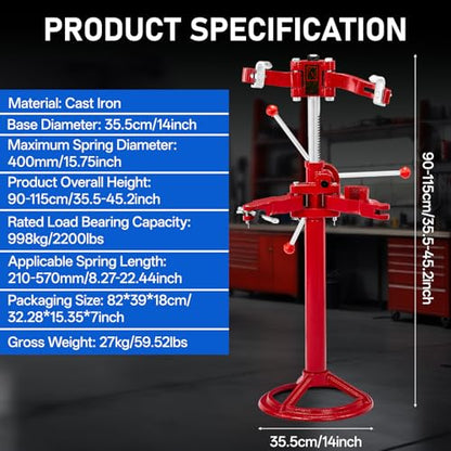 Strut Spring Compressor, Heavy Vehicle Auto Spring Compressor | 2200 LBS Hand Operate for Cars Trucks SUVs, 8.27" to 22.44" Height Spring, Red Cast Iron