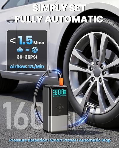 Jump Starter with Air Compressor 8000A 160PSI Battery Jumper Starter(10L Gas/All Diesel) Jump Box Car Battery with Auto-Shutoff Tire Inflator, Jumper Cables and Flashlight | (Up To10L Gas/All Diesel) Car Battery With Auto-Shutoff Tire Inflator, Jumper Cab