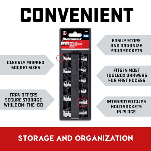 Powerbuilt 11 Piece 1/4-Inch Drive SAE Socket Set, Sizes 5/32 Inch to 9/16 Inch, 6-Point, Chrome Vanadium Steel, Z-Drive Design, Chamfered Openings, Forged Size Markings - 640497 - size: SAE
