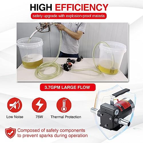 TOPWAY 12V DC Gasoline Fuel Pump Kit, Self-priming Oil Transfer Pump with Handle, Reversible Pumping, Overheat Protection, Explosion-Proof, Oil Hose, Nozzle for Gasoline Fuel Diesel Kerosene Removal - style: 12V 3.7GPM KIT