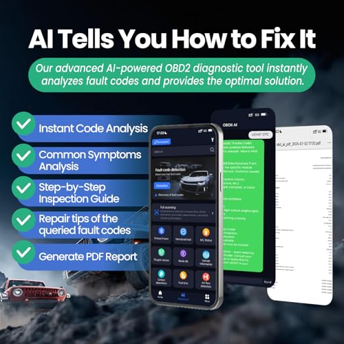 Bluetooth OBD2 Scanner Diagnostic Tool with AI Repair Guides, Wireless OBDII Scan Tool w/Battery Test & Live Data Readiness, Check Engine Light Car Code Reader for iOS & Android w/Free APP