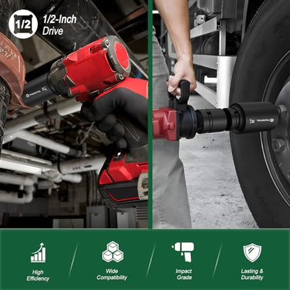 11Pcs Axle Nut Socket Set, 1/2" Drive Metric Impact Deep Socket | 27mm-38mm Sizes, CR-MO 3/4" - 1/2" Adapter, 6-Point Design, with Portable Storage Case, for Installing and Removing Axle Nuts - size: 11 PCS(Metric)