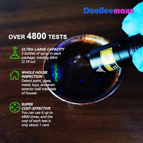 Lead Paint Test Kit, Up to 4800 Uses, UV Light Visible Refill for Ceramics | Rapid Result Liquid, Non-Toxic Detection, Instant Swab Reagent, DIY Testing - color: Lead Test