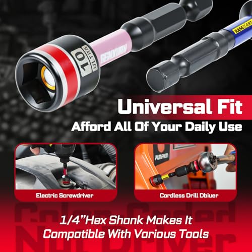 Geinxurn Impact Nut Driver Set, 10 Pieces 2.56 Inch Long Magnetic Metric Nut Setter Set 6 Point Alloy Steel Use 1/4” Hex Shank Impact Driver Stored in Portable Storage Cases for Repair - size: 2.56", style: 2.56"-M